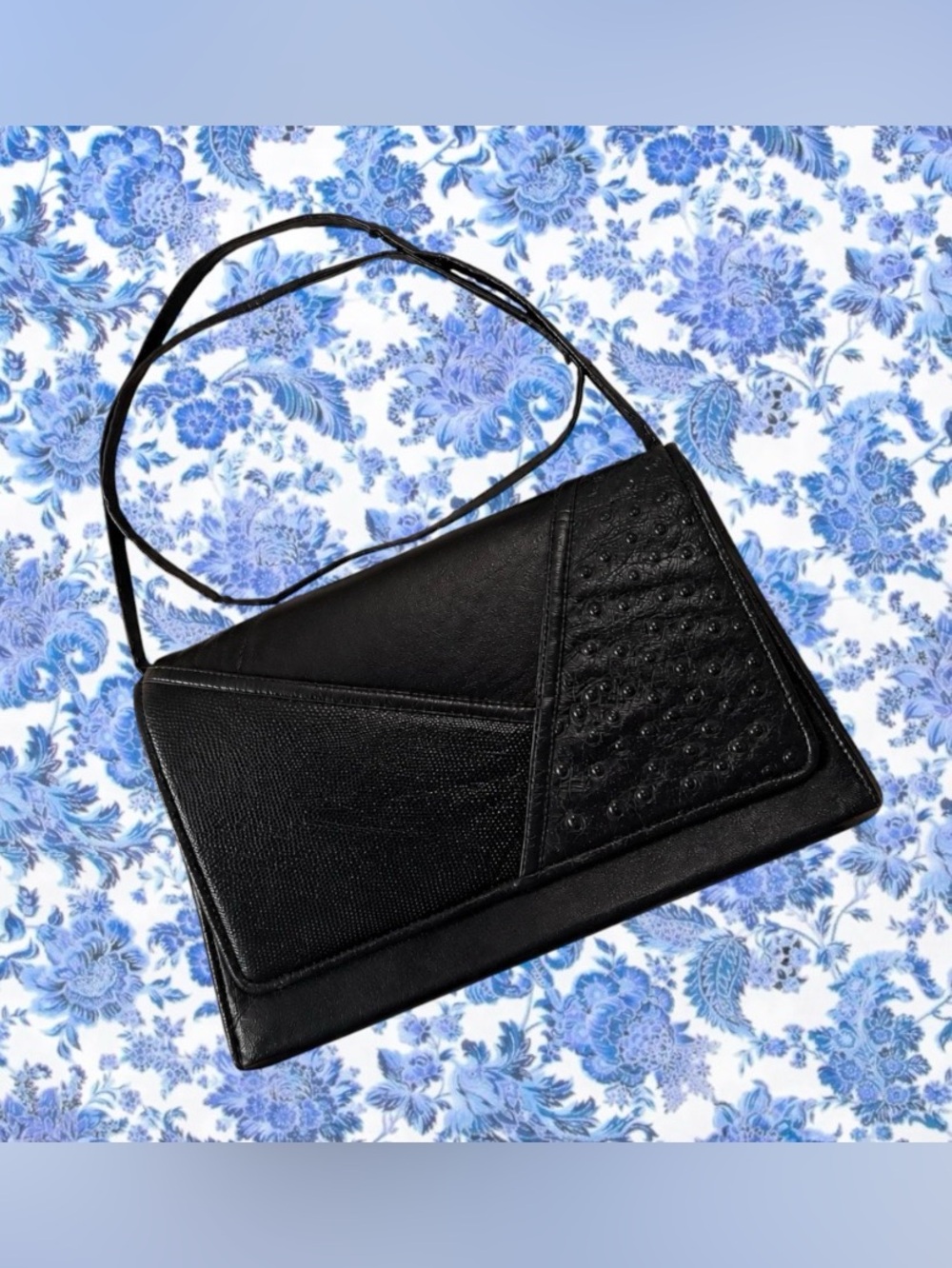 Vintage Bueno Navy Blue Shoulder Bag Textured Patchwork Purse